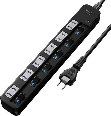 【在庫処分】SAYBOUR 電源タップ 雷ガード 個別スイッチ 節電タップ おしゃれ省エネ ACコンセント 6個口LED PSE認証済 延長コード (3m， ブラック)