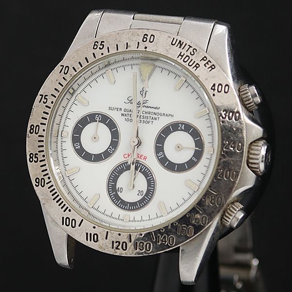 セントジョイナス 100M 3318-01 QZ 白文字盤 クロノグラフ ラウンド メンズ腕時計 OSW 2000000 NSK