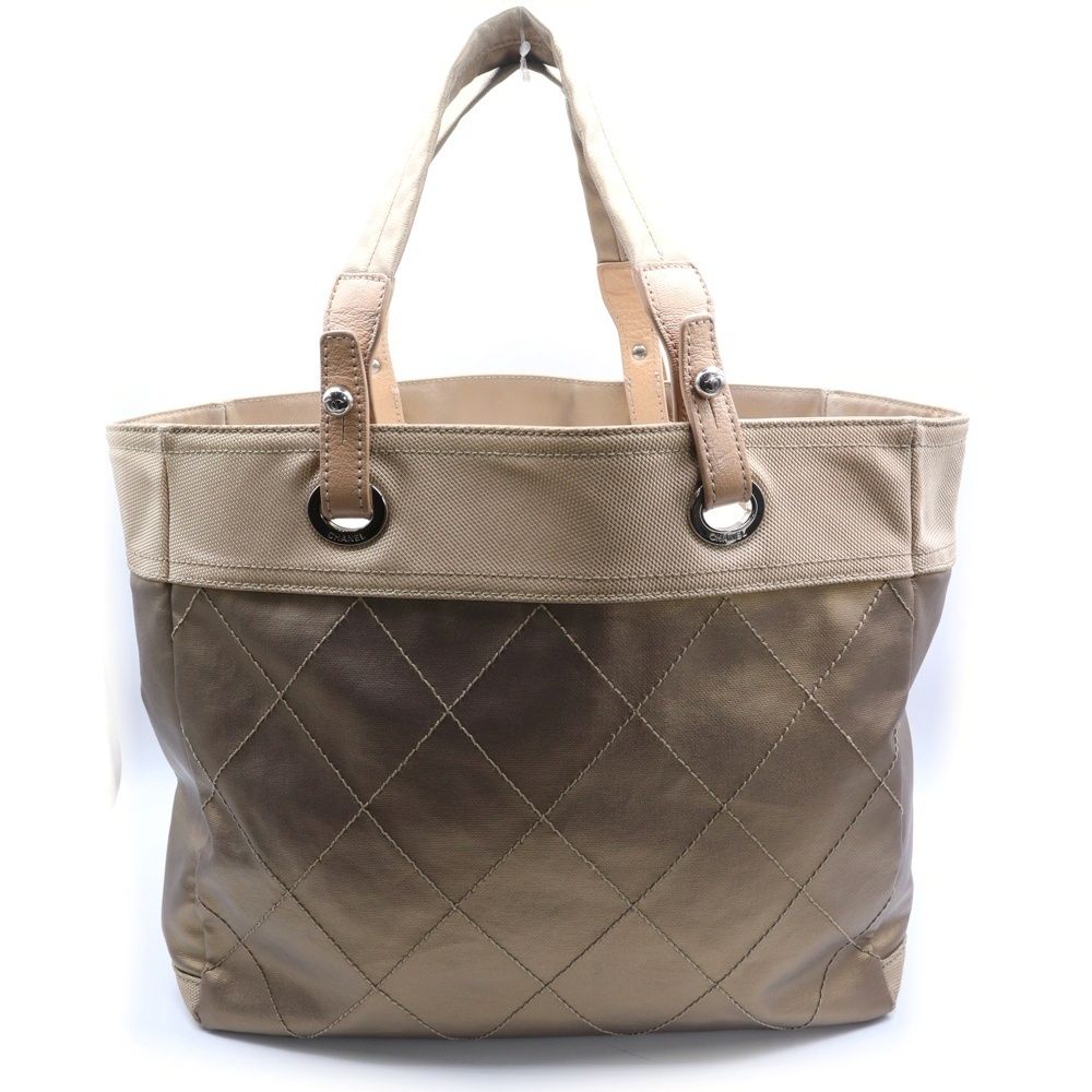 CHANEL シャネル パリビアリッツMM トートバック ハンドバッグ ベージュ シルバー金具 レザー