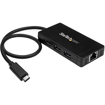 【中古】StarTech.com USB Type-C接続3ポートUSB 3.0ハブ/ 1ポートギガビット有線LANアダプタ ACアダプタ付属 HB30C3A1GE