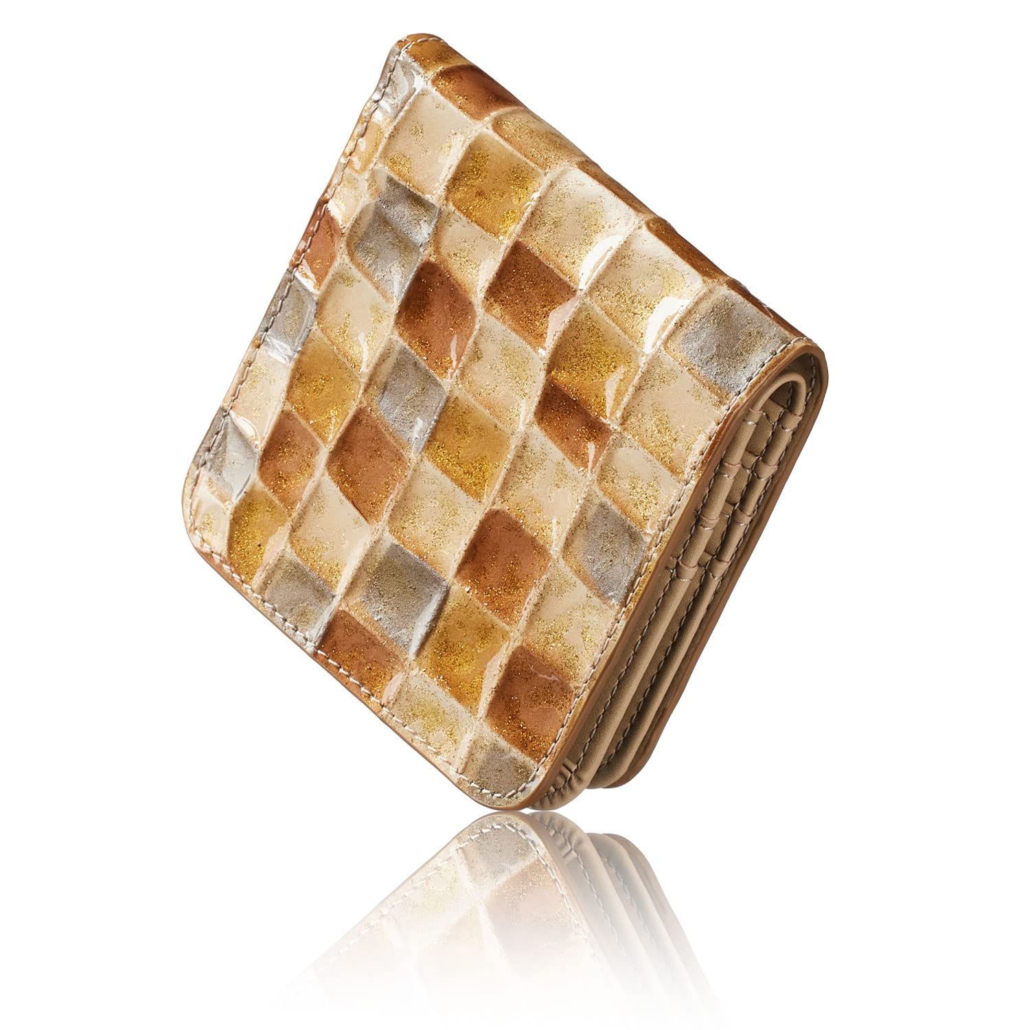 Beige VOICE イタリア Life社製 牛革 le murrine レディース 二つ折り ミニ財布 上品で 使いやすい 重さ僅か77g 出し入れしやすいお札ポケット プレゼント ギフト 箱入り Beige ベージュ