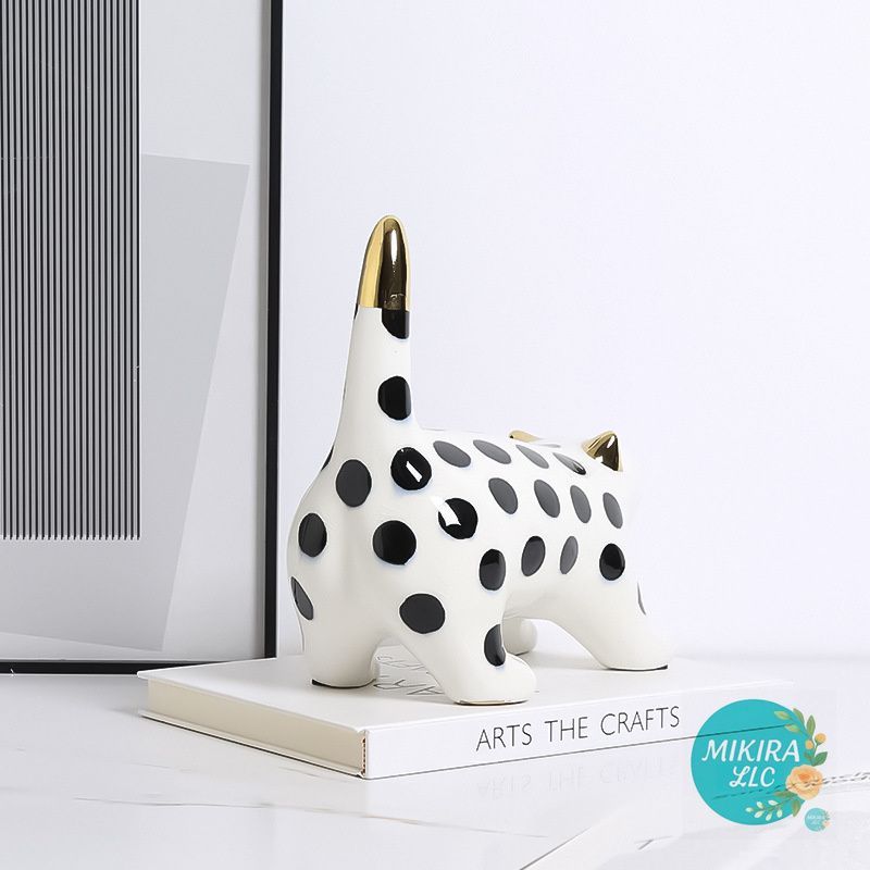おしゃれなモダンスタイルラグジュアリーデザインユニークな斑点猫セラミックインテリアオブジェモデルルーム展示向けテレビボード用子ども部屋に最適趣味インテリア装飾
