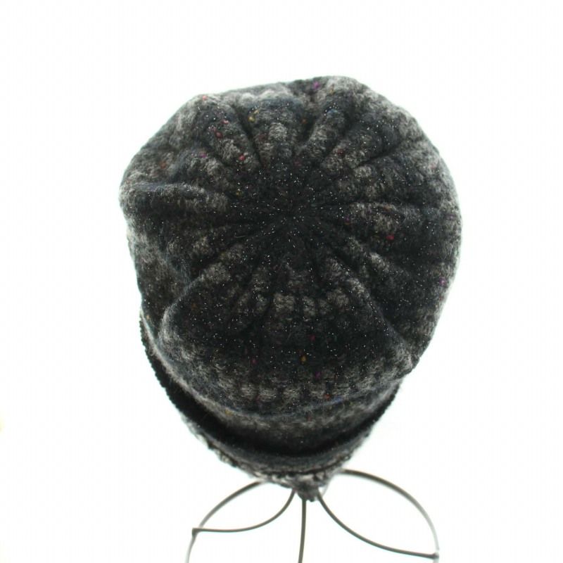 CHANEL シャネル ニット帽 ココマーク チェック ラメ カシミヤ ブラック