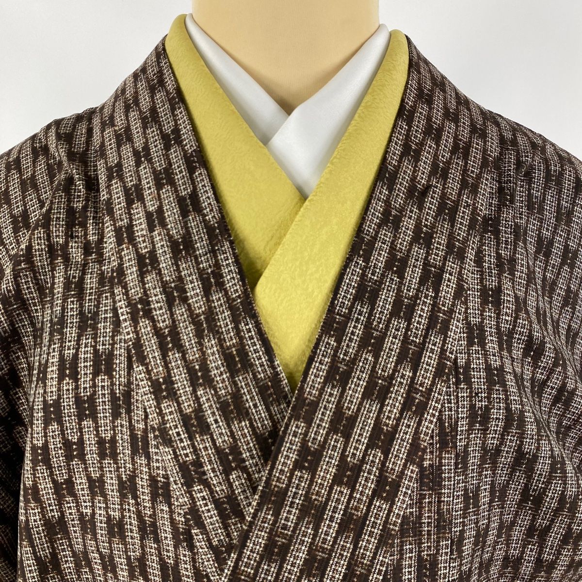 道中着 身丈104cm 裄丈66cm M 和装コート 幾何学 茶色 正絹 美品 逸品  