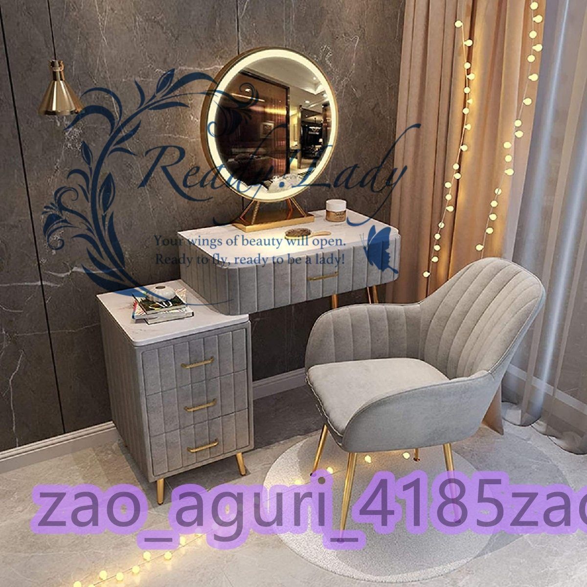 ドレッサー コンパクト お姫系 鏡台 化粧台収納 ベロア椅子 北欧風