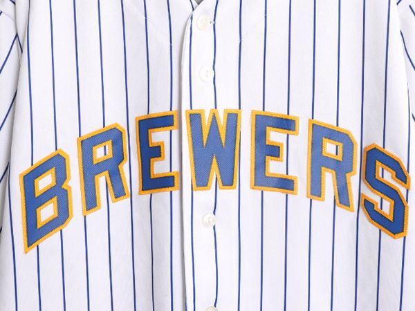 【お得なクーポン配布中!】 MLB オフィシャル Majestic ブルワーズ ベースボール シャツ メンズ XL 程 ユニフォーム ゲームシャツ メジャーリーグ 半袖シャツ 大リーグ