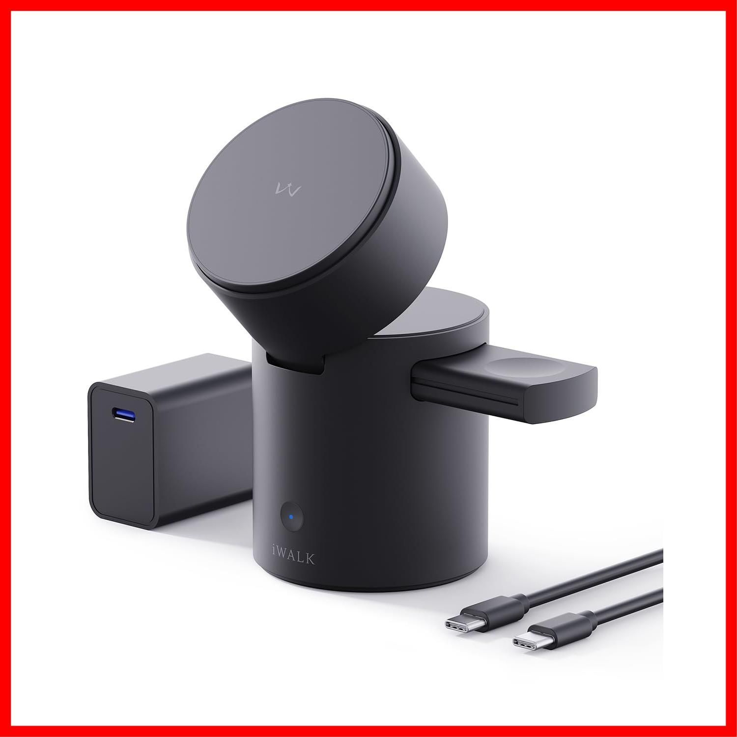 1 in ワイヤレス充電器 マグセーフ対応 自動回転機能付きで 縦向き 横向きの切り替えもスムーズ Magsafe対応充電器 充電スタンド 3 マグネット 最大15W 折りたたみ式 持ち運びに便利 iWALK iPhone 16 15 14 13