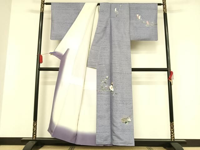 平和屋着物●十日町友禅作家　岡村蒼風　訪問着　紬地　花籠　正絹　逸品　AAAW4121np 平和屋着物○十日町友禅作家 岡村蒼風 訪問着 紬地 花籠 正絹 逸品