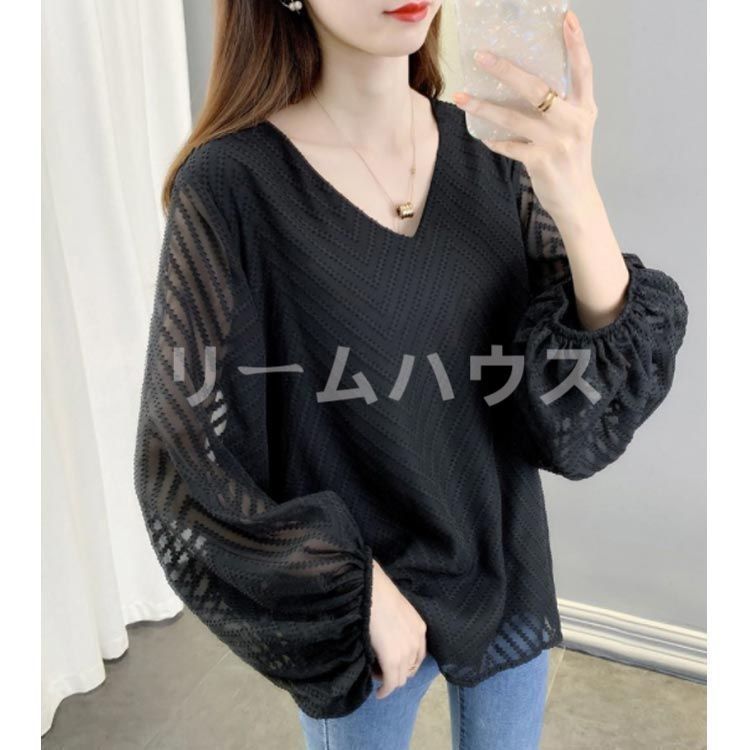 シフォン ブラウス レディース 長袖 春秋 夏 トップス 長袖 V