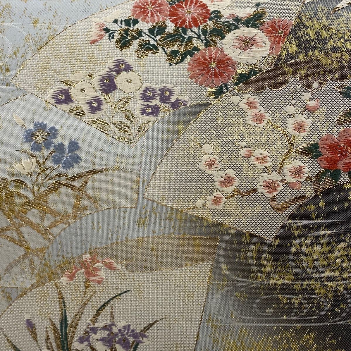 ［六通］ 袋帯　花百扇　中古美品 O-585 六通］ 袋帯花百扇中古美品 O-585