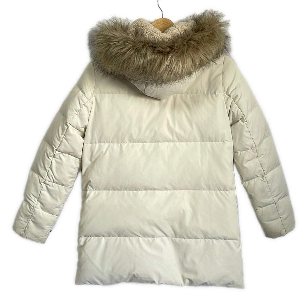 新品Louis luiダウンコート　毛皮フード付 LLサイズ アイボリー レディース ダウンジャケット ブラウン フェイクファー付き ルイ