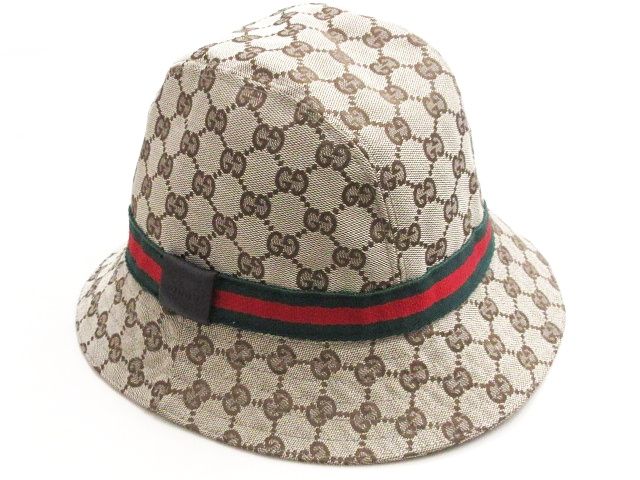 グッチ GUCCI GGキャンバス バケット ハット L ベージュ系 シェリーライン 帽子 AA