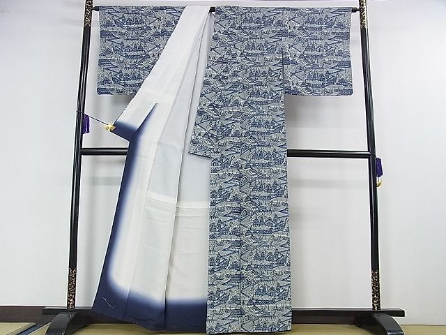 平和屋本店●最高級　城間栄順　本場琉球紅型　小紋　反端付き　着丈167.5cm　裄丈68.5cm　正絹　逸品　kk564 平和屋本店○最高級 城間栄順 本場琉球紅型 小紋 反端付き 着丈167.5cm