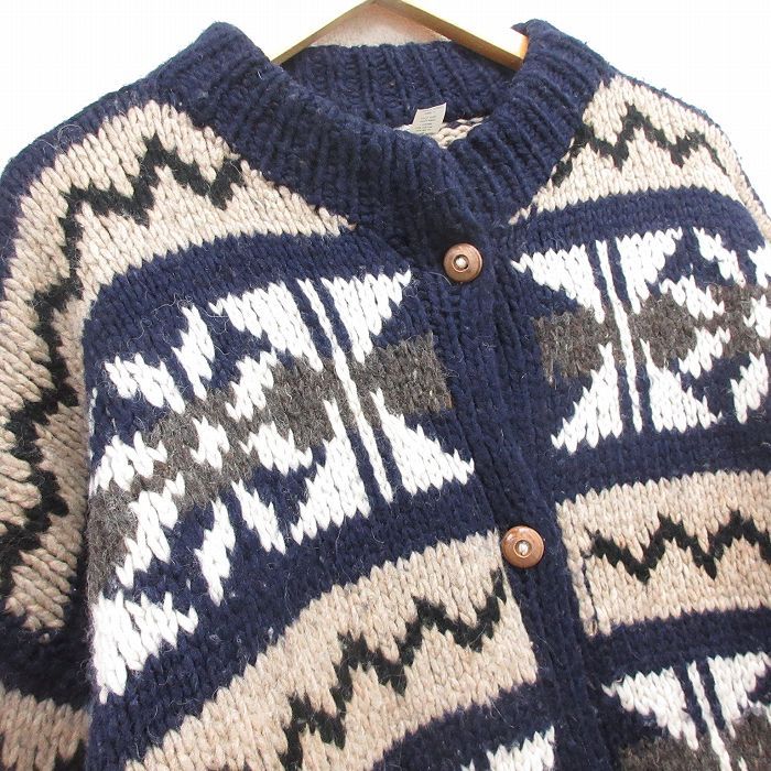 古着 長袖 ノルディック ニット カーディガン レディース 雪柄 大きいサイズ ウール 紺 ネイビー spe 25oct22 トップス