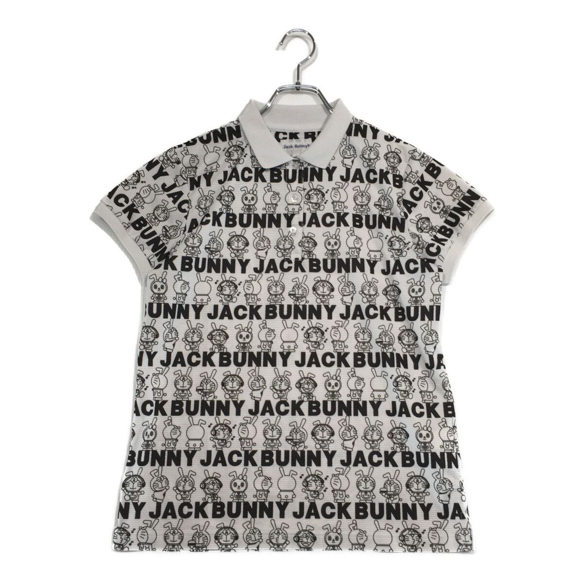 JACK BUNNY!! - coco 中古 ジャックバニー Jack Bunny!! レディース 半袖ポロシャツ 2(L) ピンク×白 ロゴ総柄 JACK BUNNY!! - coco 中古 ジャックバニー Jack Bunny