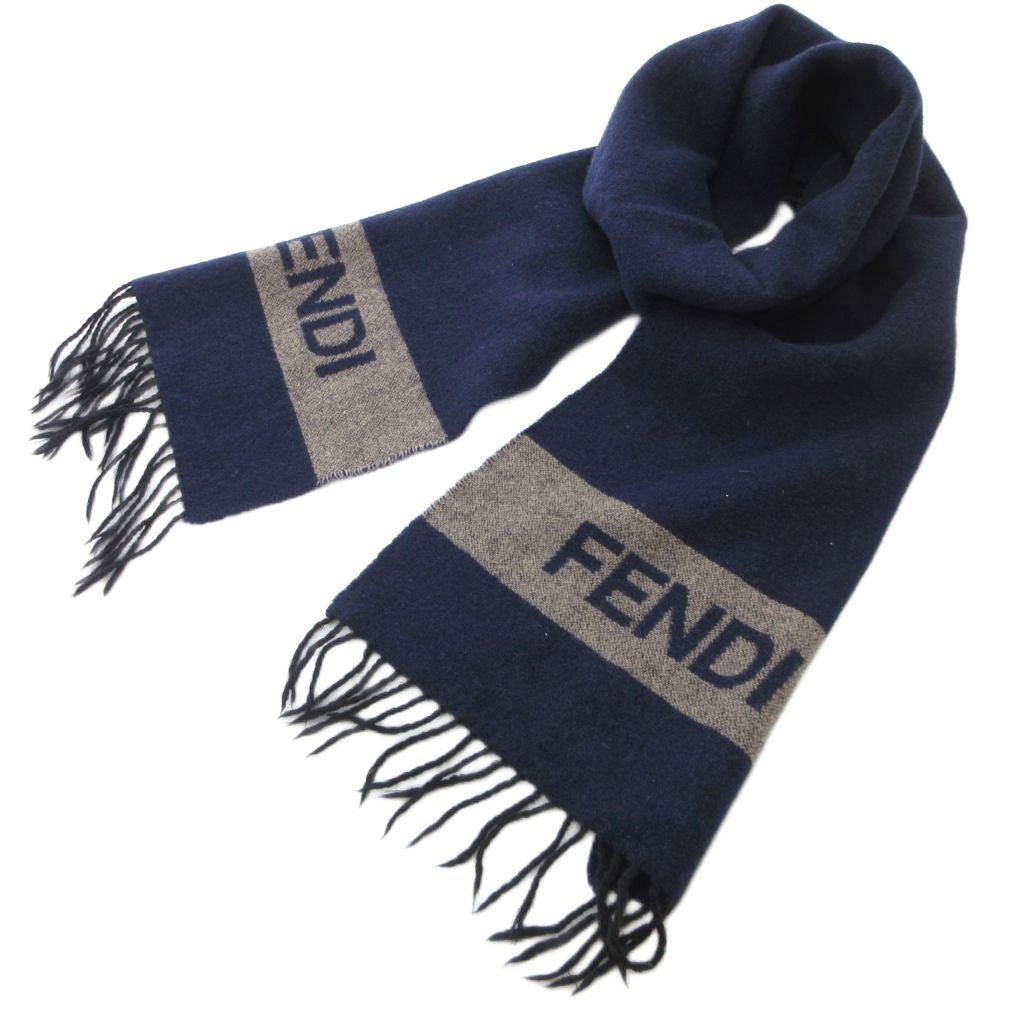 FENDI ネイビー マフラー フリンジ付き FENDI フェンディ マフラー