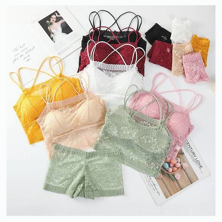 キャミソール カップ付き 上下セット 総レース ブラジャー ショーツ  