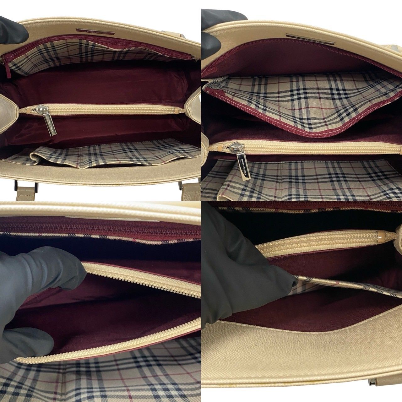 極 美品 BURBERRY バーバリー ノバチェック 柄 ロゴ 金具 レザー 本革