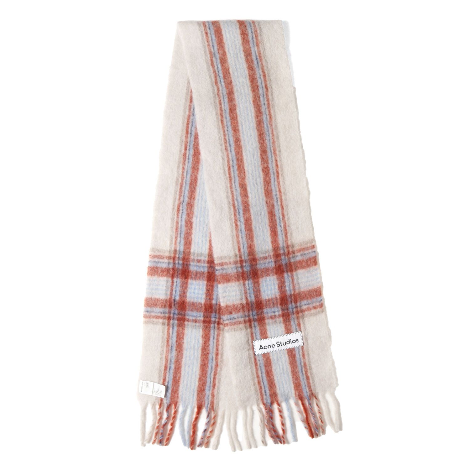 ACNE STUDIOS アクネ ストゥディオズ 21AW チェック アルパカ ウール モヘヤ ニット マフラー レッド系 グレー サイズ 250×28cm イタリア製 ファッション アイテム 小物 メンズ