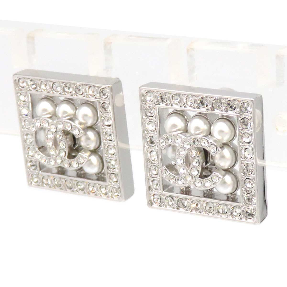 シャネル ココマーク スクエア ビジュー レジンパール ピアス メタル ストラス レジンパール レディース CHANEL アパレル 小物