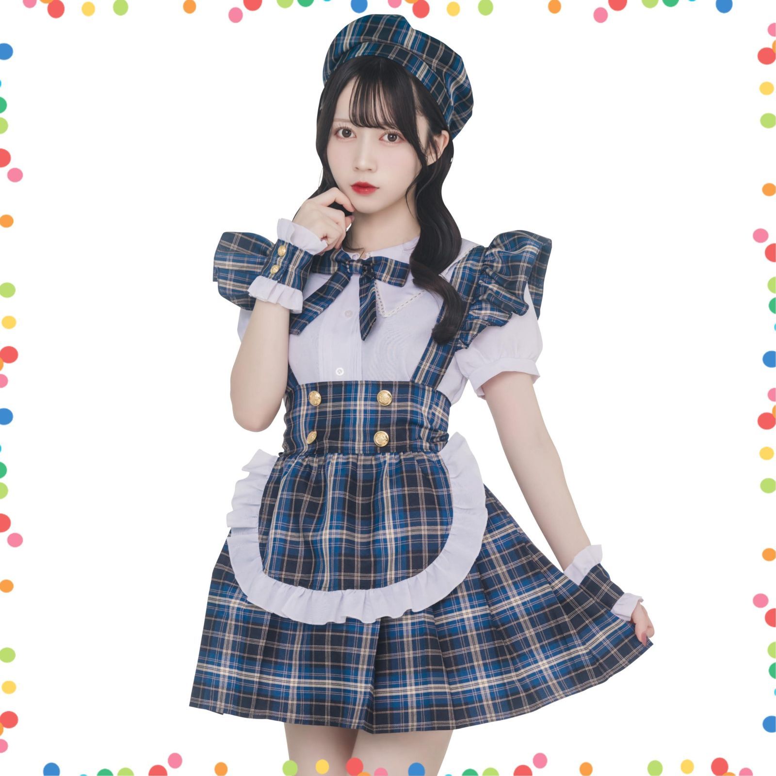 在庫処分 レディース アイドルチェックメイド ハロウィン ネイビー コスプレ リリカルパレット クリアストーン Clearstone