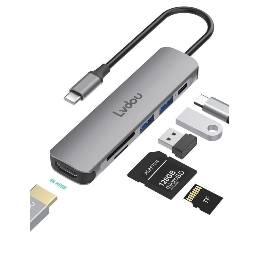 【格安，定番人気】 USB C ハブ アダプタ 6-in-1 Lvdou マルチポート USB ハブ Type-C 85W PD充電 4K HDMI Micro SD その他