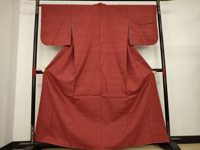 平和屋着物○本場結城紬 重要無形文化財 色無地 紅鳶色 正絹 逸品 未  