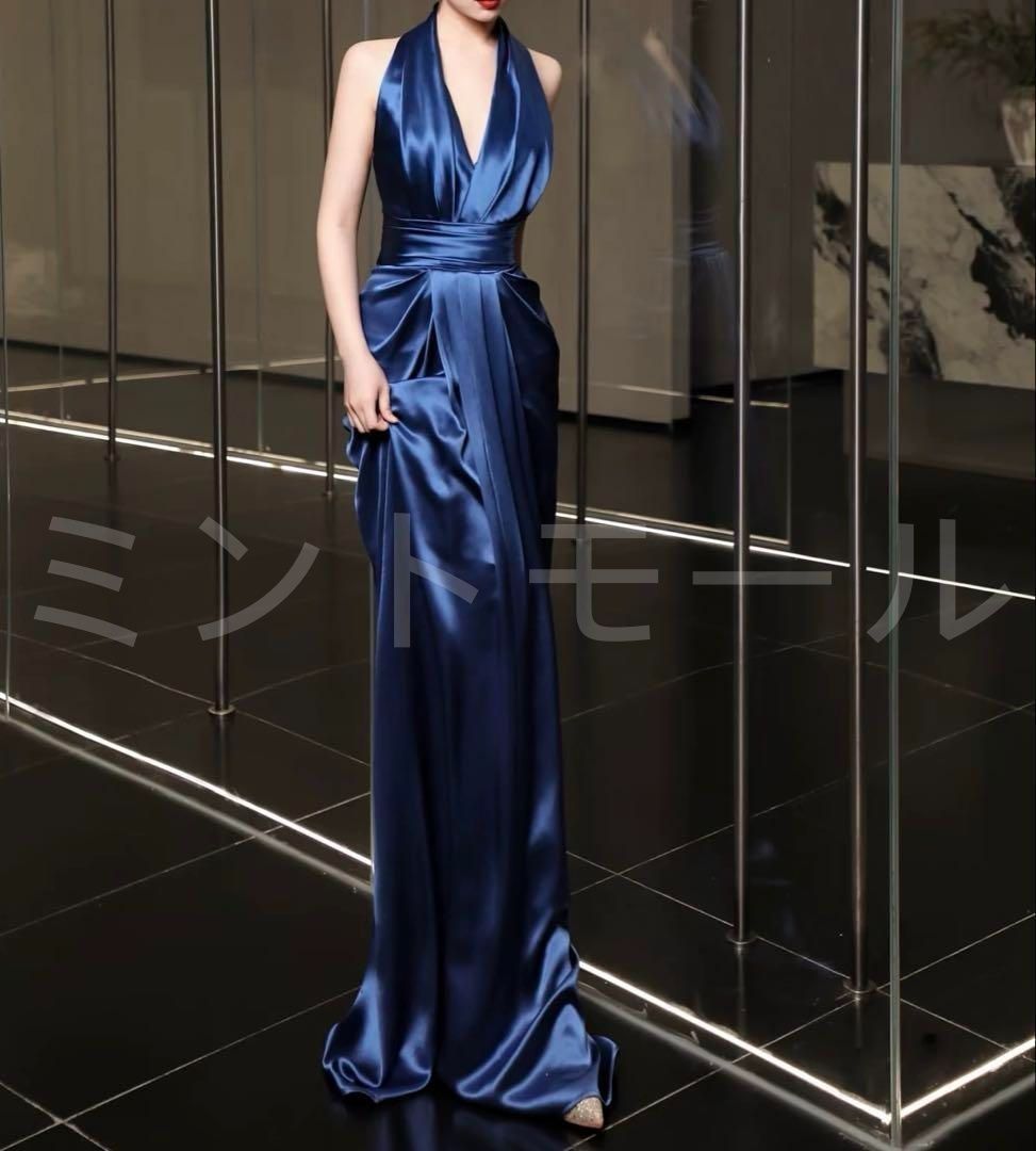 レディースファッション 商品 シンプルオシャレなホルターネックのイブニングドレス