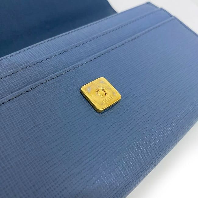 FENDIトゥジュールブルー×ピンク 長財布 青フェンディ革ロゴ