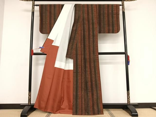 平和屋着物○上質な小紋 紬地 絞り 網目花文 正絹 逸品 AAAZ3198np