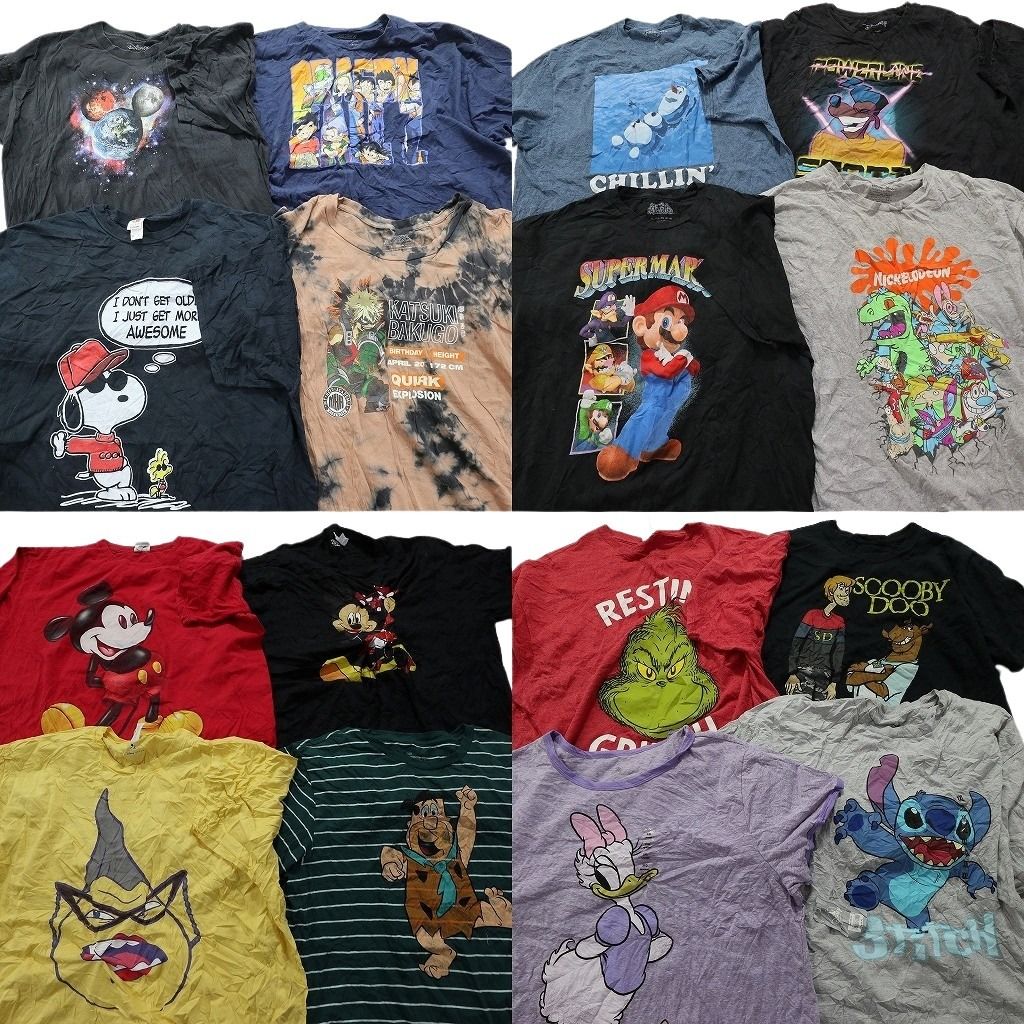 古着卸 キャラクター 半袖Tシャツ 16枚セット メンズ XL |2XL |3XL マリオ スヌーピー オラフ グリンチ 古着 NA0173