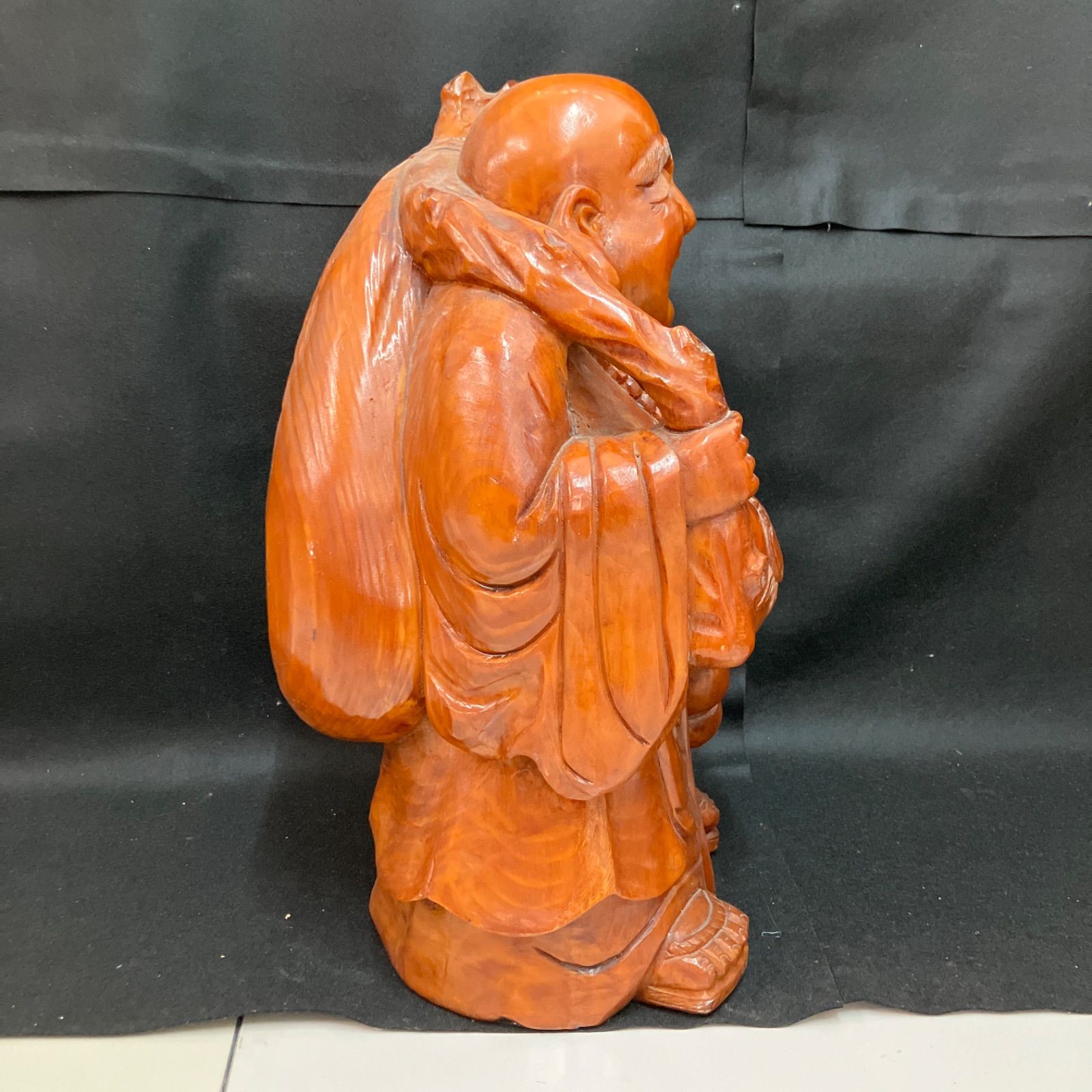 七福神 布袋様 木彫り 置物 台座付き 起物 商売繁盛 オブジェ 高