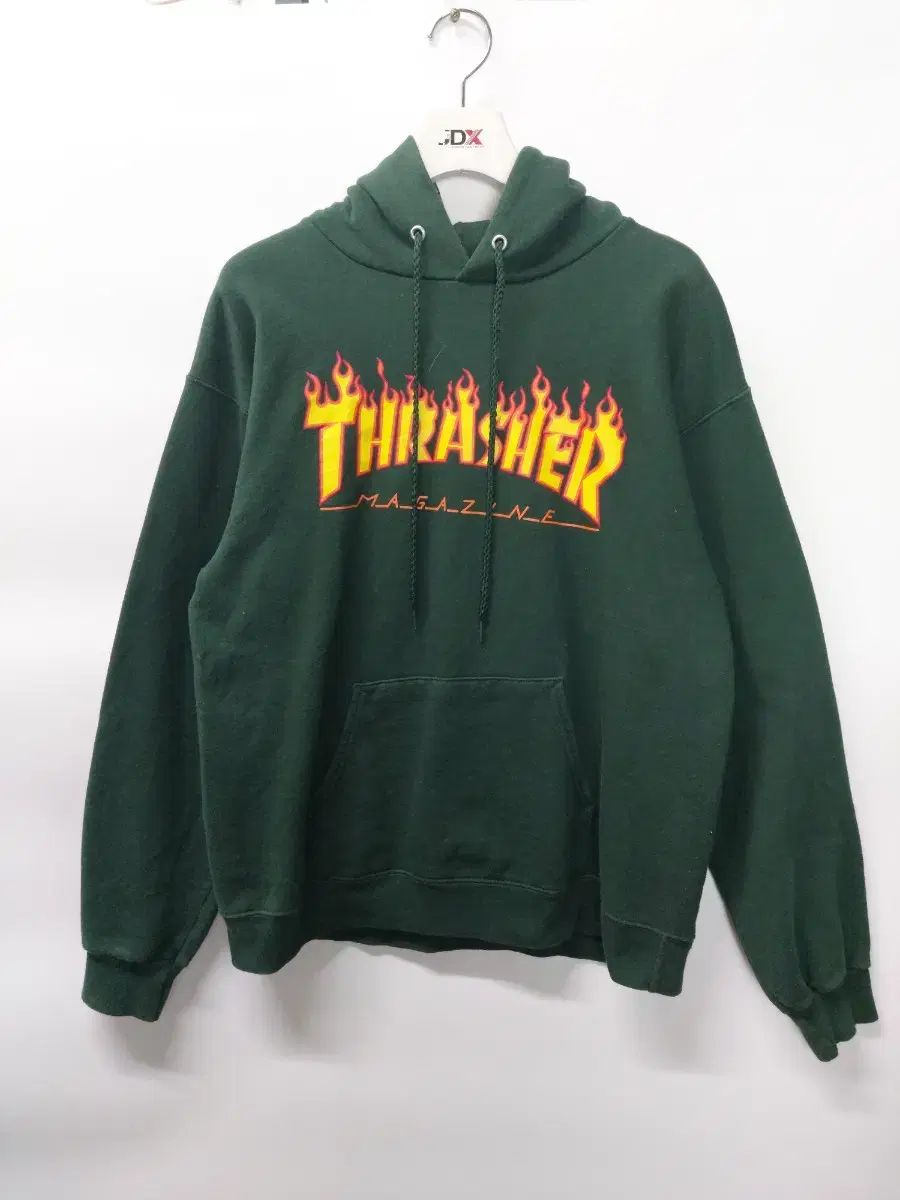【雷市場（ポンジャン）商品韓国直送】 {1万ウォンヴィンテージ} ( S ） THRASHER(スラッシャー) 炎 フード付きスウェットシャツ (カーキ)