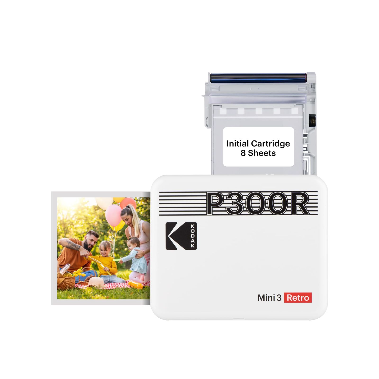 ポータブルフォトプリンター 7.6cmx7.6cm プリンター本体8枚入り ホワイト 4PASS レトロ 3 Mini KODAK コダック