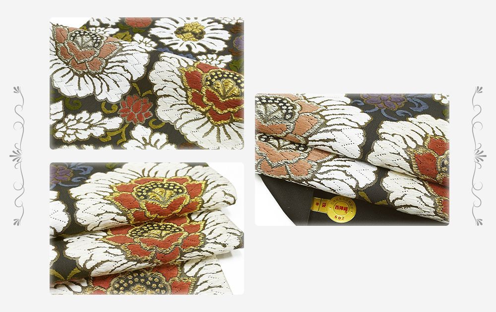 在庫処分 西陣橋本テル織物謹製 灰地 花唐草模様 正絹 六通 袋帯 新品