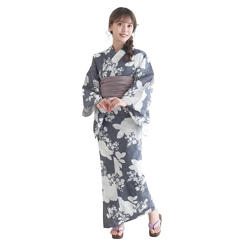 KYOETSU キョウエツ 浴衣セット 変わり織 生成り 2点セット 浴衣 兵児帯 レディース F 12.墨彩の椿あそび フリーサイズ 0