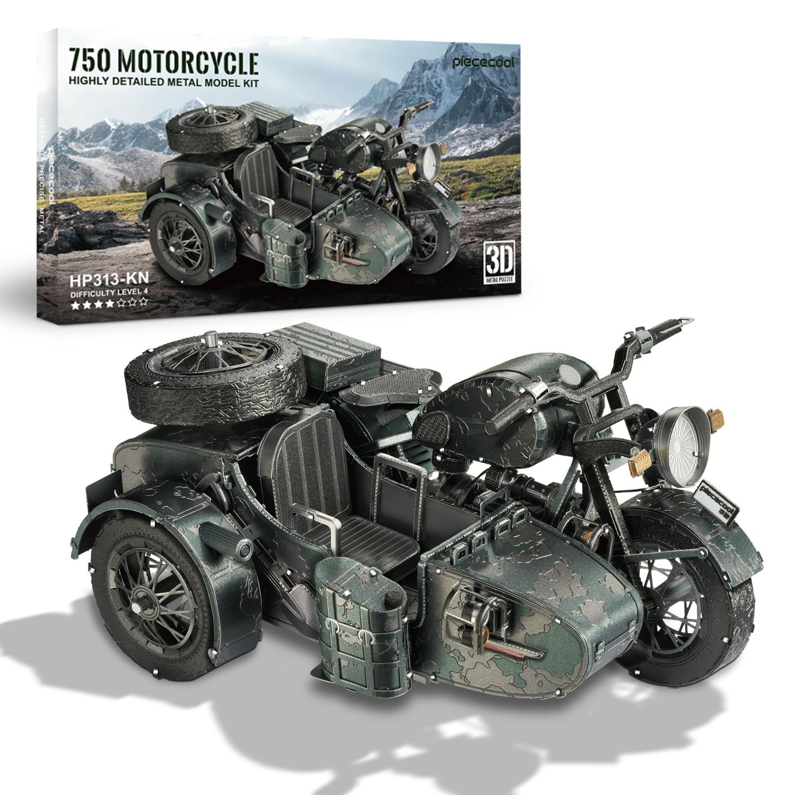 Piececool ピースクール 金属製 立体パズル 軍用サイドカーKS750 オートバイ メタリックナノパズル 3Dメタルパズル 組み立て必要 接着剤不要 難易度4つ星 中級者 大人向け コレクション 置物