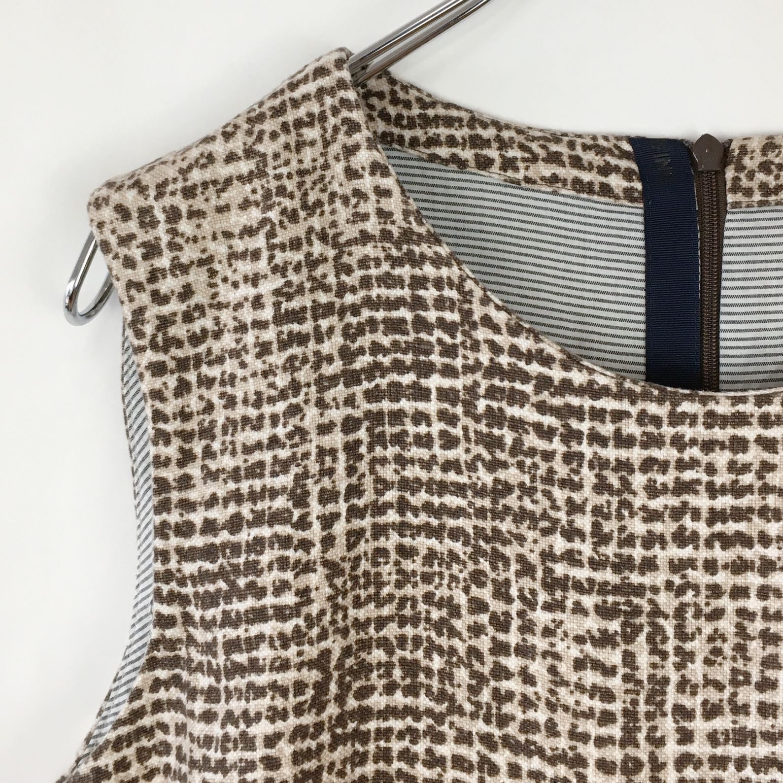 S Max Mara 総柄 リネン タック 切り替え ノースリーブワンピース  