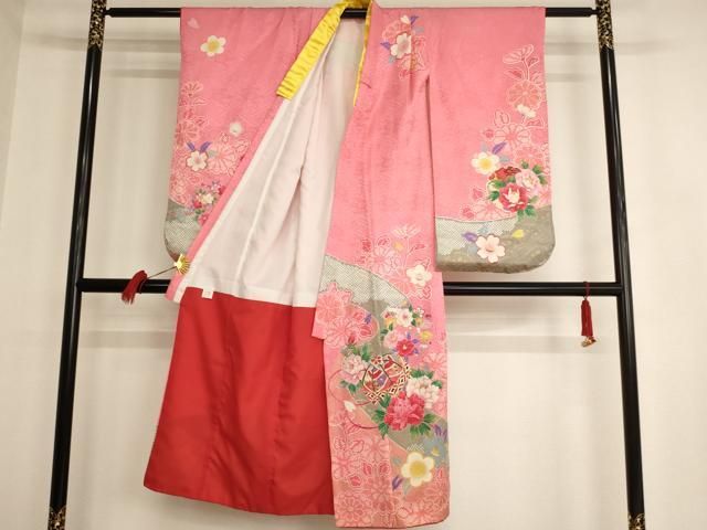 平和屋着物[]七五三 女の子 7歳 祝着 四つ身 長襦袢セット 花