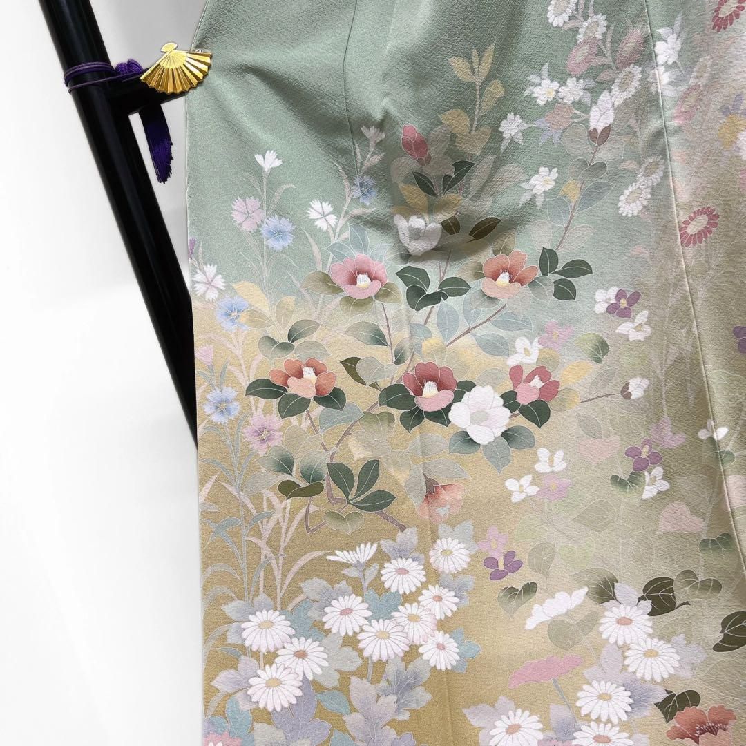 未着用 訪問着 花模様 椿 桜 菊 撫子 グラデーション 着物 064a