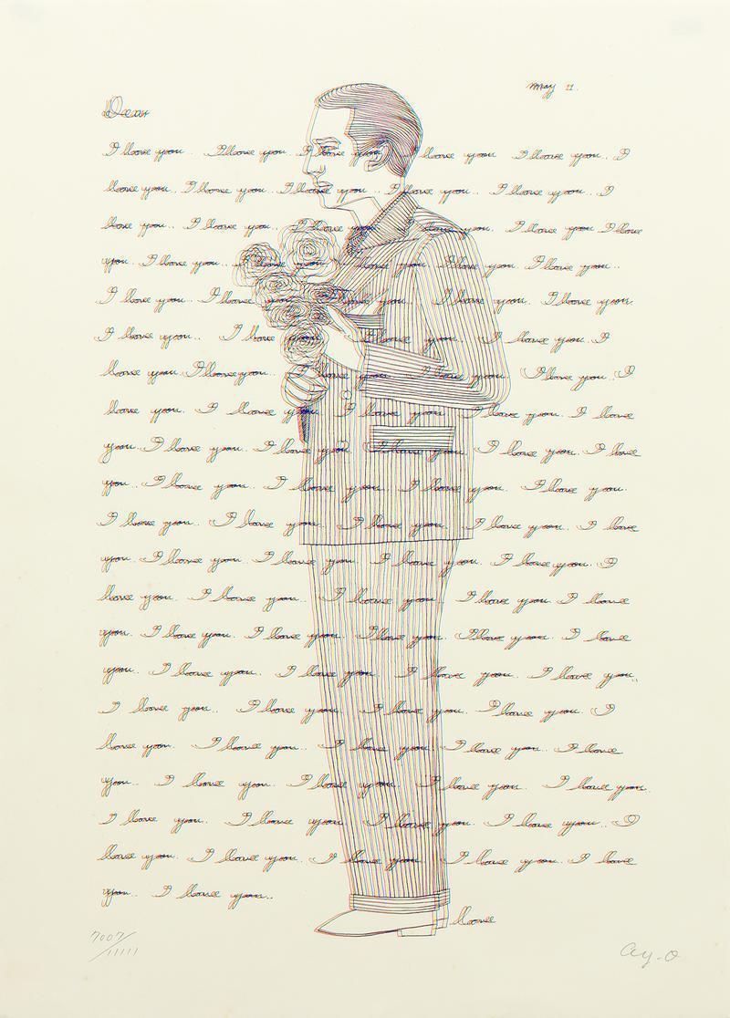 真作WISH靉嘔「レインボーラブ」シルクスクリーン 10号大 1969年 靉嘔