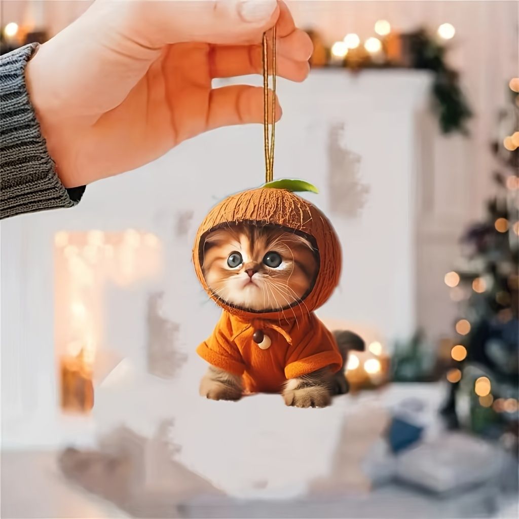キーホルダー ねこ オレンジ みかん 2D アクリル 8cm 仮装した猫