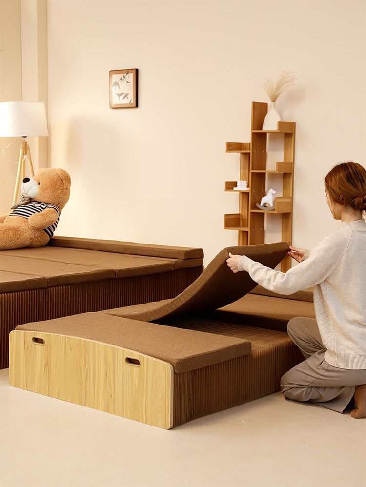 ペーパー折りたたみベッド幅120㎝高さ23㎝組立不要マットレス付き 軽量