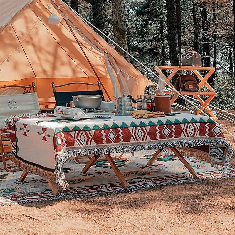 ネイティブ オルテガ 柄 メキシカン キャンプ ラグ 民族柄 アウトドア マット ブランケット 白 180cm×380cm 0 WWW_KANDAIZUMI_COM