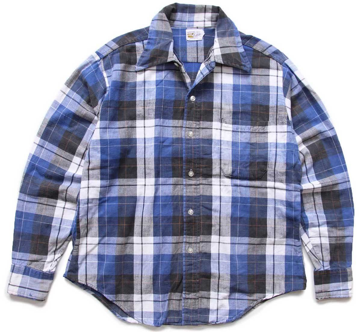 70s Berkfield チェック コットン ライトネルシャツ L ビンテージ マドラス