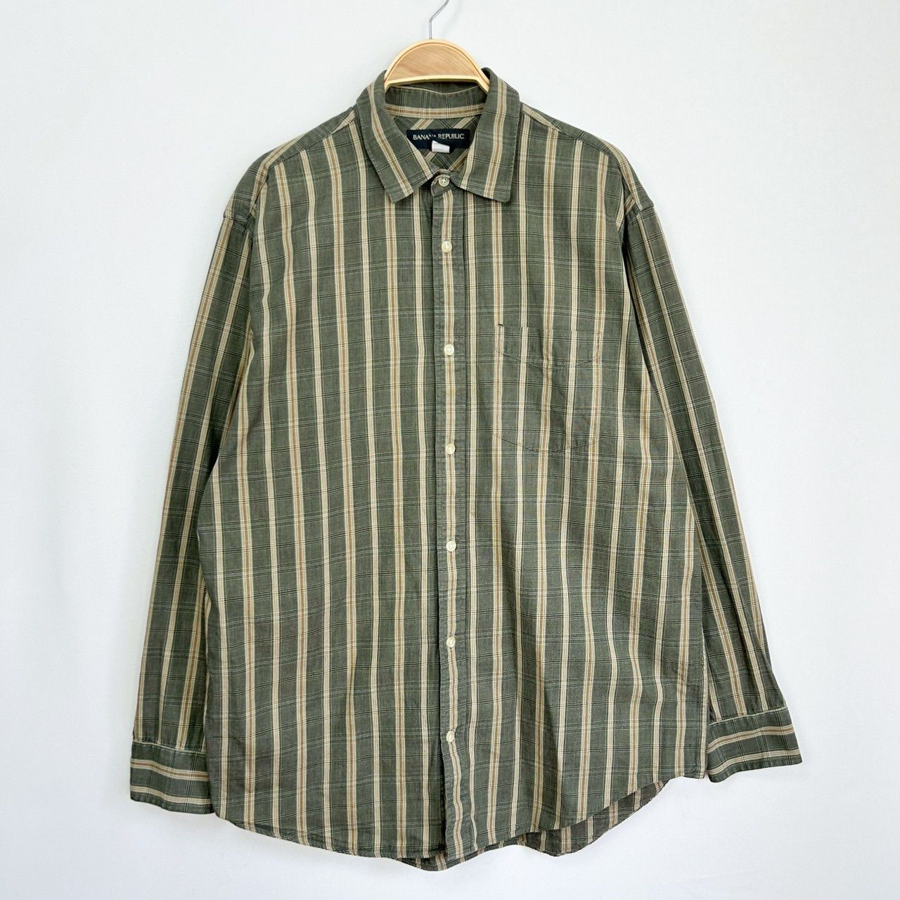 Banana Republic バナナリパブリック 総柄 チェック柄 長袖 コットン シャツ ブラウス メンズ Lサイズ 輸入古着 海外古着【S82-5】