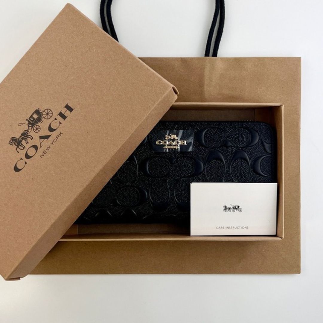 COACH】 新品 未使用 コーチ 長財布 シグネチャー ブラック 黒 ロゴ型 