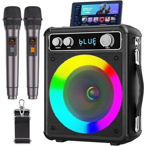 VOSOCO カラオケセット ワイヤレスマイク２本 スピーカーセット 家庭用 カラオケマイク 拡声器 Bluetooth 5.0 PAセット 小型 カラオケマシン ポータブルスピーカー AUX|USB|TF対応 ホームパーティー|会議|スピーチ|学校行事|mp