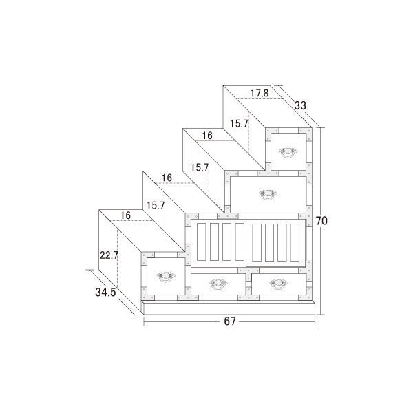 民芸調タンス/階段箪笥 【左下がり/幅67cm】 木製(桐) 【完成品