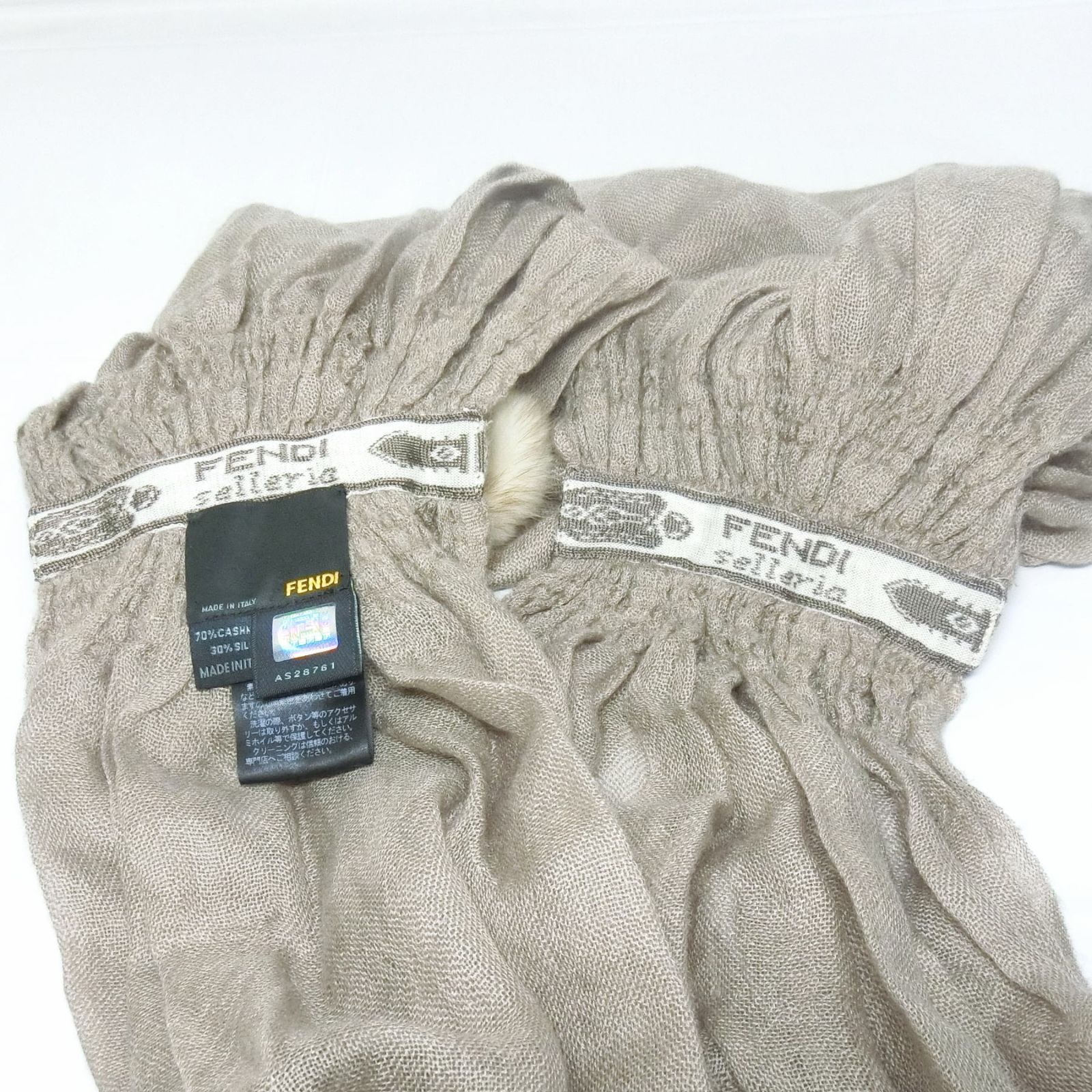 フェンディ FENDI セレリア フラワーファー付き カシミヤ×シルク